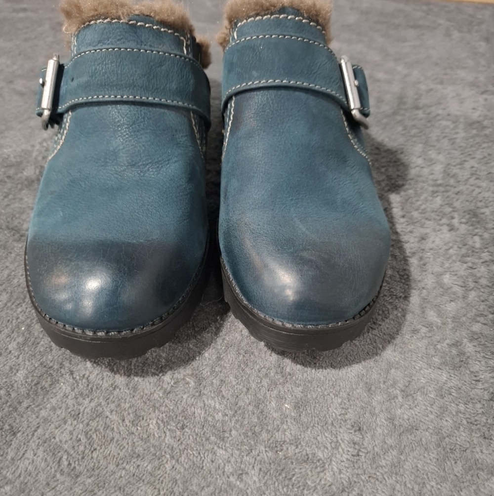 Naturalizer N5 Comfort Shoes Women 7.5 Teal Leather Slip On Mules Casual Ernesta - Picture 7 of 10